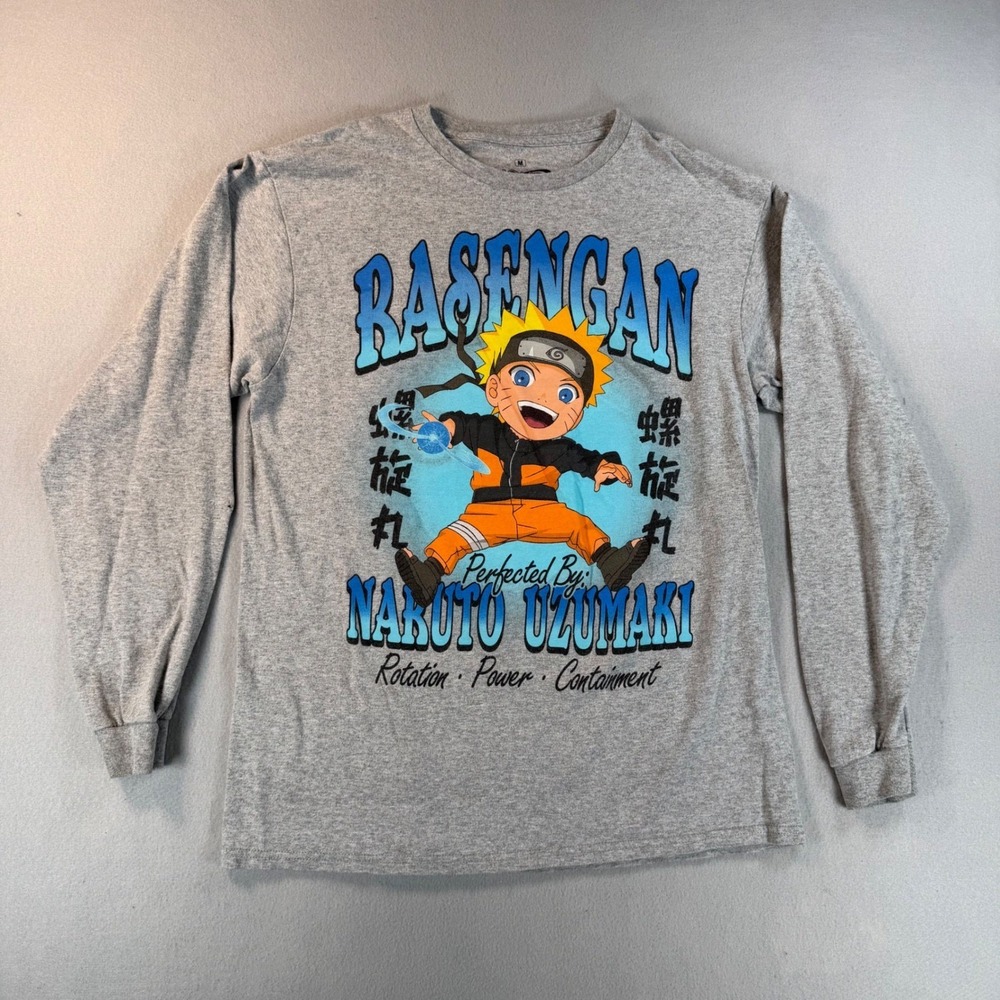 Naruto Shippuden Rasengan Long Sleeve Graphic Tee Gray Ripple Junction Mens M
